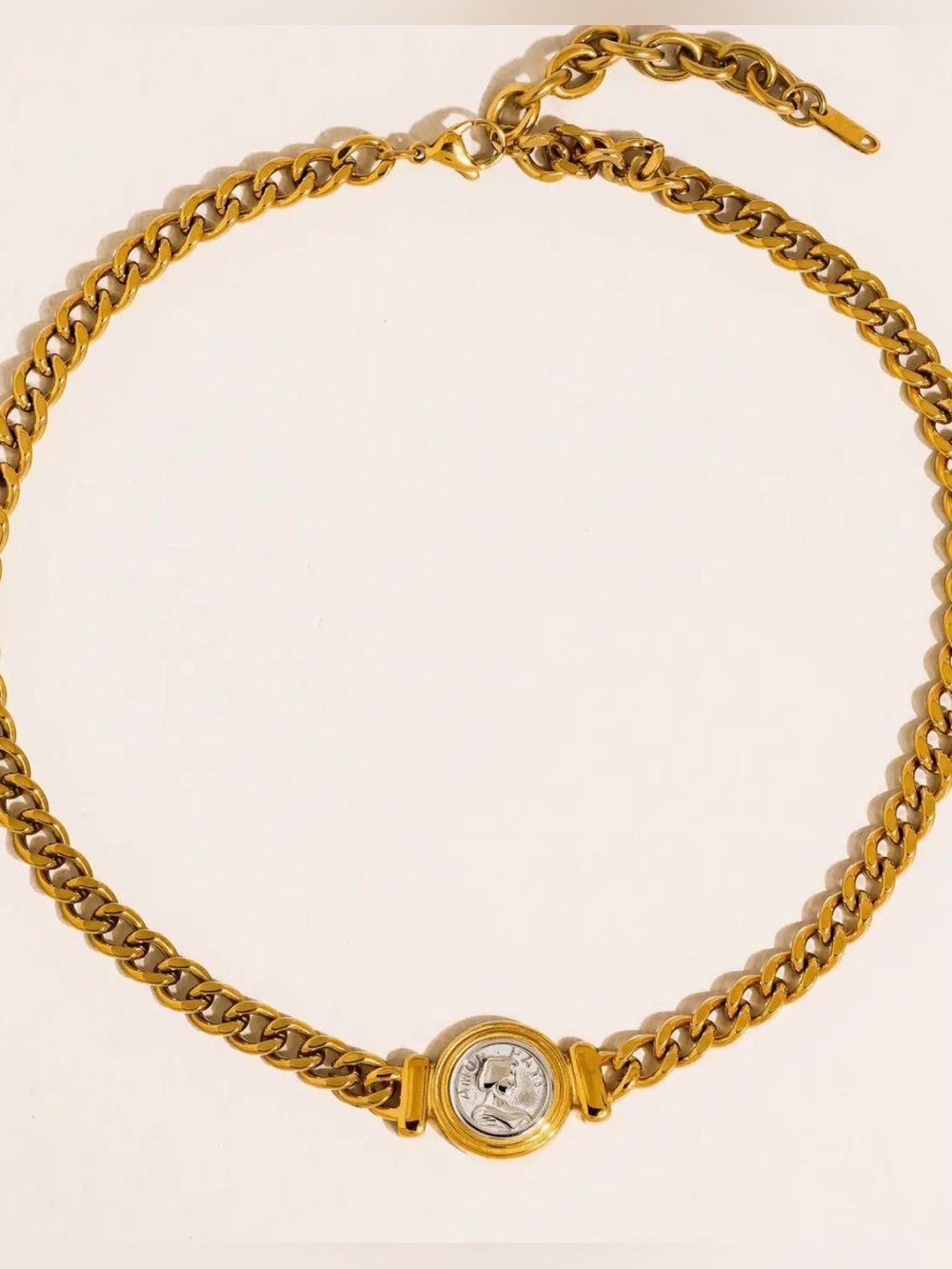 18 Gold-plated Chain Necklace with Round Medallion - Women Jewelry